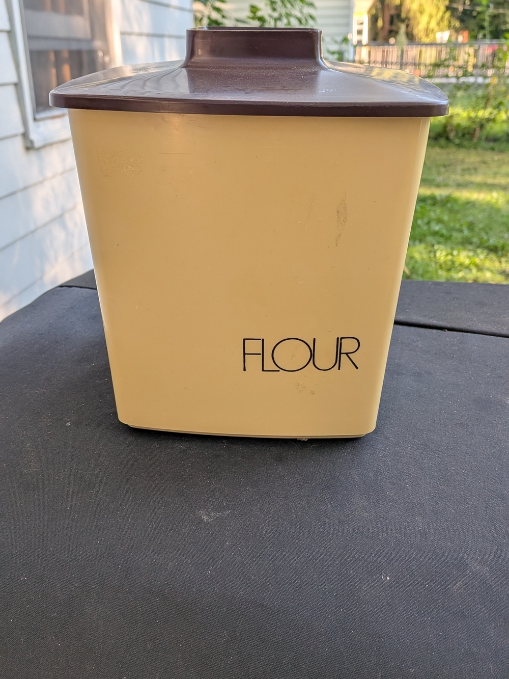 Vintage Flour Canister in Yellow with Brown Lid